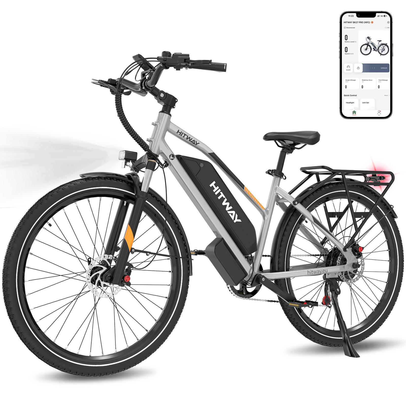 E-BIKE BK27PRO 28 Zoll 48V 16Ah mit NFC - Silberfarben, Metall (87cm) - HITWAY