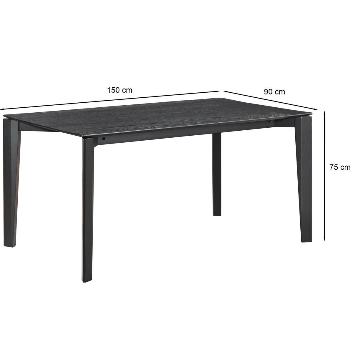 ESSTISCH Loomens Holzoptik Schwarzeiche 150x90 cm - Schwarz, Holz/Holzwerkstoff (90/150/75cm) - Selsey