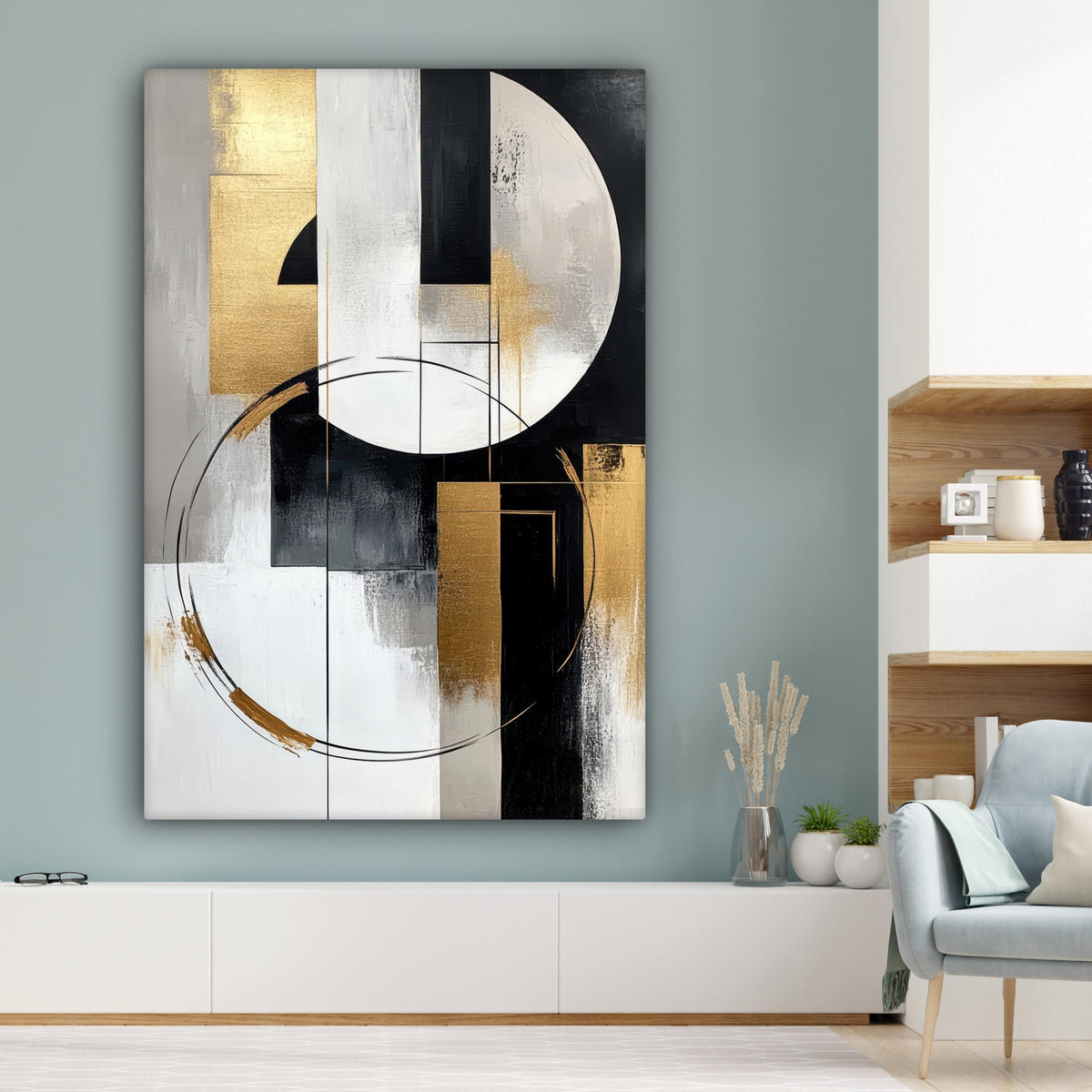 OBRAZ NA PLÁTNĚ Abstraktní - Zlato - Stříbro - Tvary - Estetika 90x140 cm - různobarevná, textil (90/140cm) - MuchoWow