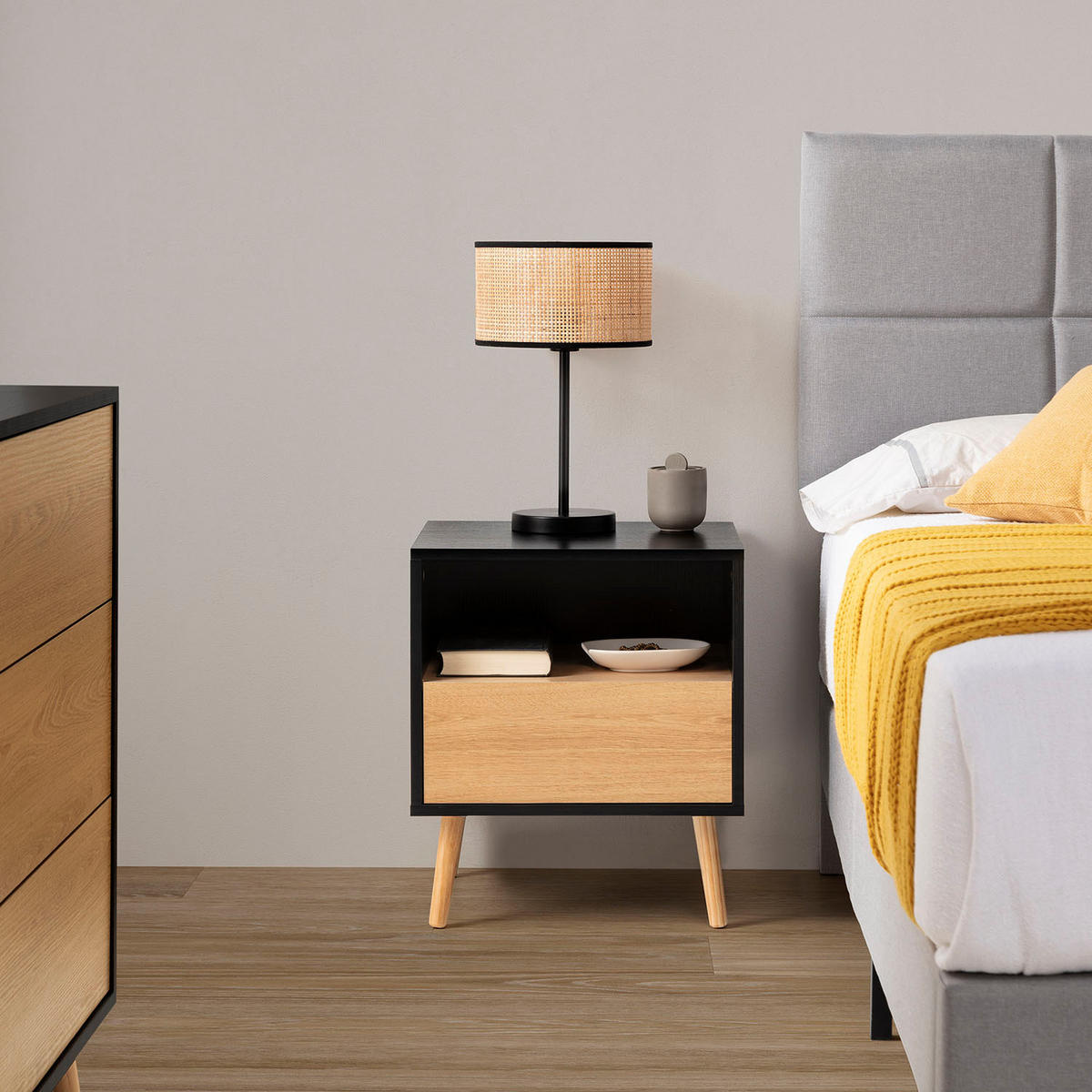 NACHTTISCH Apolo 1 Schublade - Schwarz, Holzwerkstoff (45/52/40cm) - VS Venta-stock