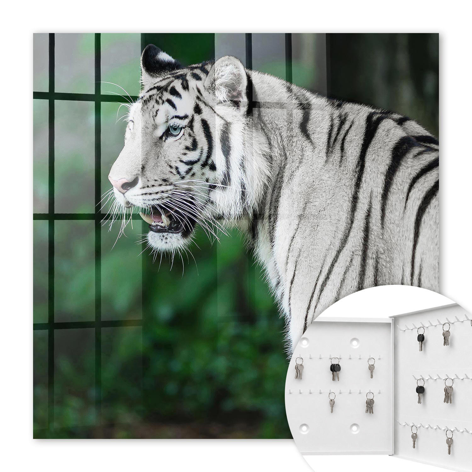 SCHLÜSSELBOX Weiß 30x30 cm – Türöffnung nach rechts - Weißer Tiger - Weiß, Metall (30/30/5cm) - TULUP