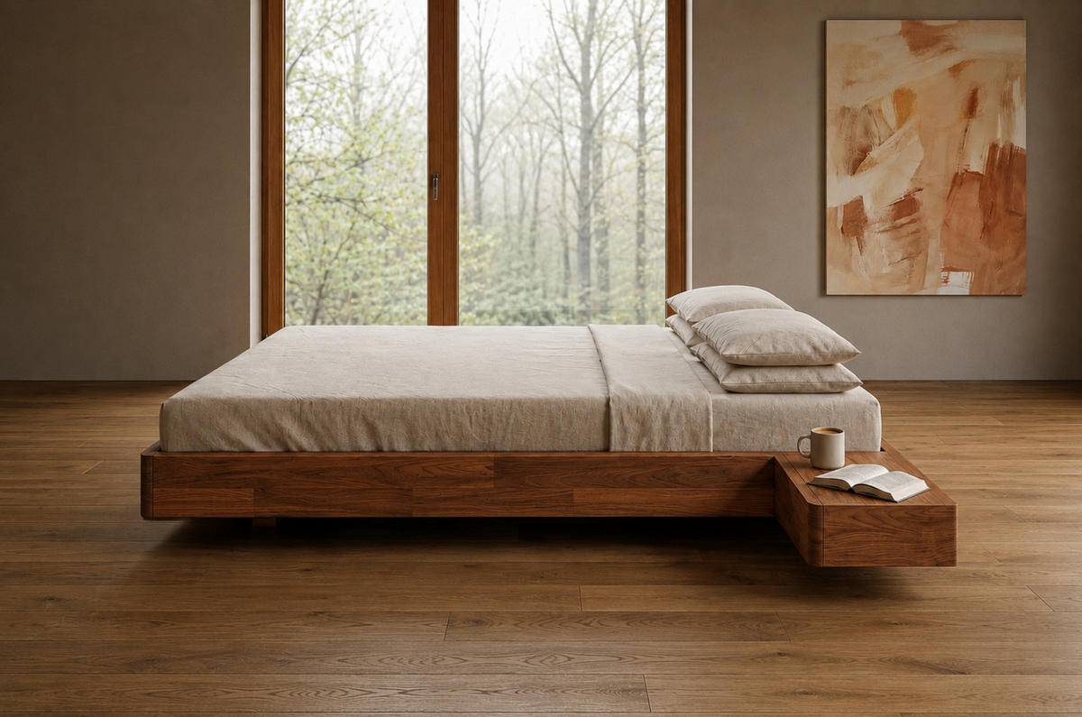 MASSIVHOLZBETT Lena Flat mit 2 Nachttischen, 120/200, Buche - lackiert, Nussbaumfarbe - Walnussfarben, Holz/Buchenholz (120/200cm) - Visby