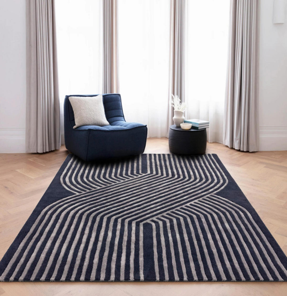 TEPPICH modern handgetuftet Wolle ACME Blau 120 x 170 cm - Blau, Naturmaterialien (120/170cm) - Novatrend