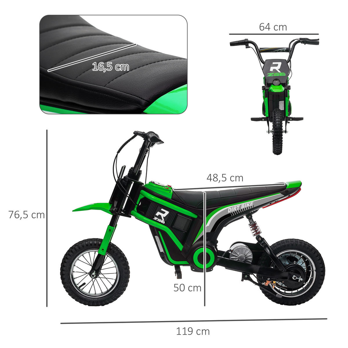 KINDER Elektro-Motorrad - Grün, Kunststoff/Metall (119/64/76.5cm) - HOMCOM