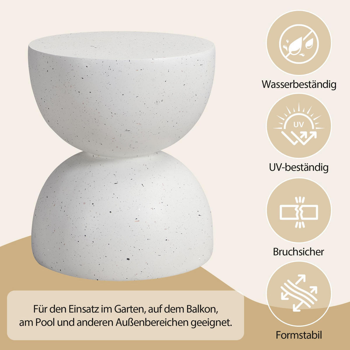 BEISTELLTISCH in Terrazzo Weiß,aus MgO,mit modernem Stil - Weiß, Naturmaterialien (39.5/39.5/45.5cm) - KOMHTOM