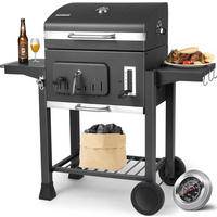 HOLZKOHLEGRILL XXL MIT ROLLEN UND SEITENTISCHEN - Schwarz, Metall (49/54cm)