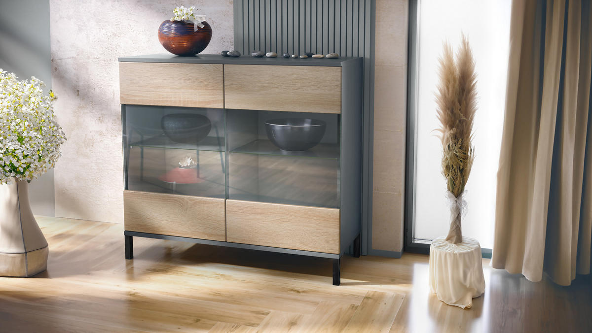 KOMMODE Bari Eiche sägerau - Eiche San Remo, Holzwerkstoff (92.5/83.5/35cm) - Vladon