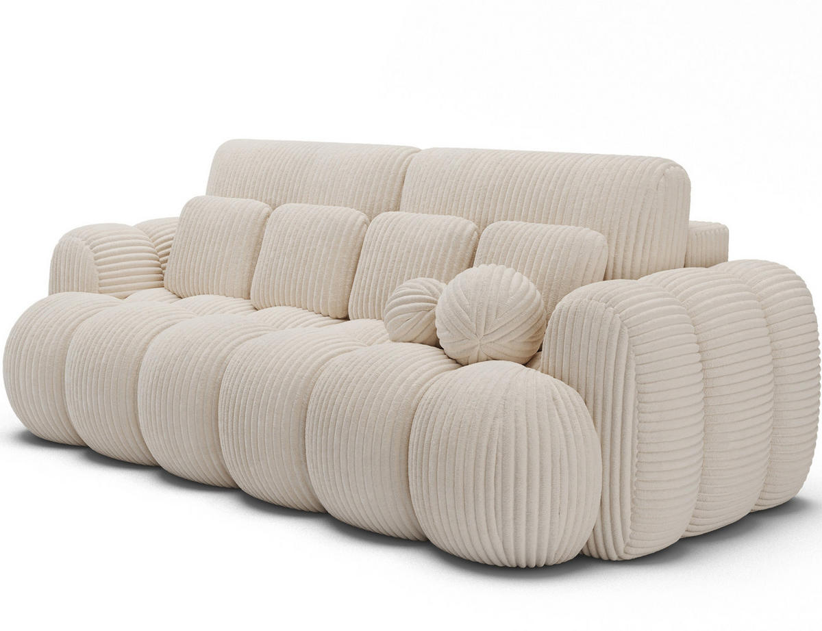 SCHLAFSOFA COTONN 256 cm – Modernes 3-Sitzer Sofa mit Schlaffunktion, Bettkasten und Dekokissen - Weiß, Kunststoff (256/119/105cm) - Wohnideebilder
