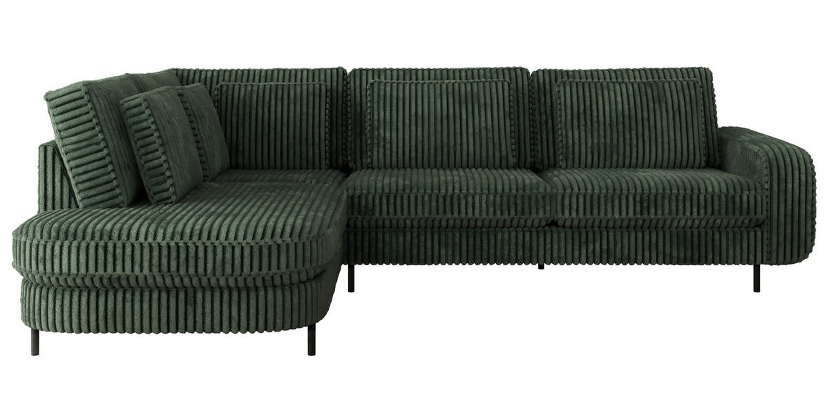 ROHOVÁ SEDAČKA CALENO L - Zelený Manšestr - Pravá Strana - černá/tmavě zelená, kov/textil (317/225cm) - MKS