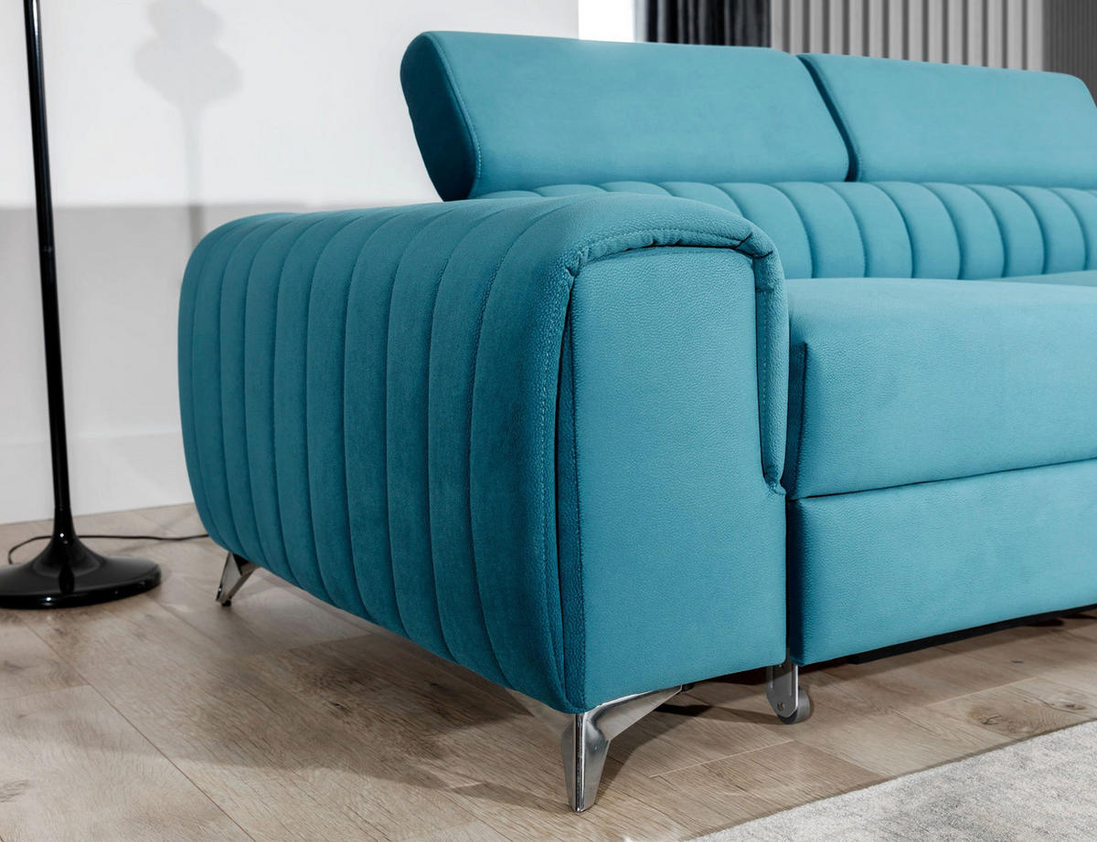 ECKSOFA Laurence mit Schlaffunktion & Bettkasten – 278 x 205 cm, verstellbare Kopfstützen - Blau, Kunststoff (278/205cm) - Wohnideebilder