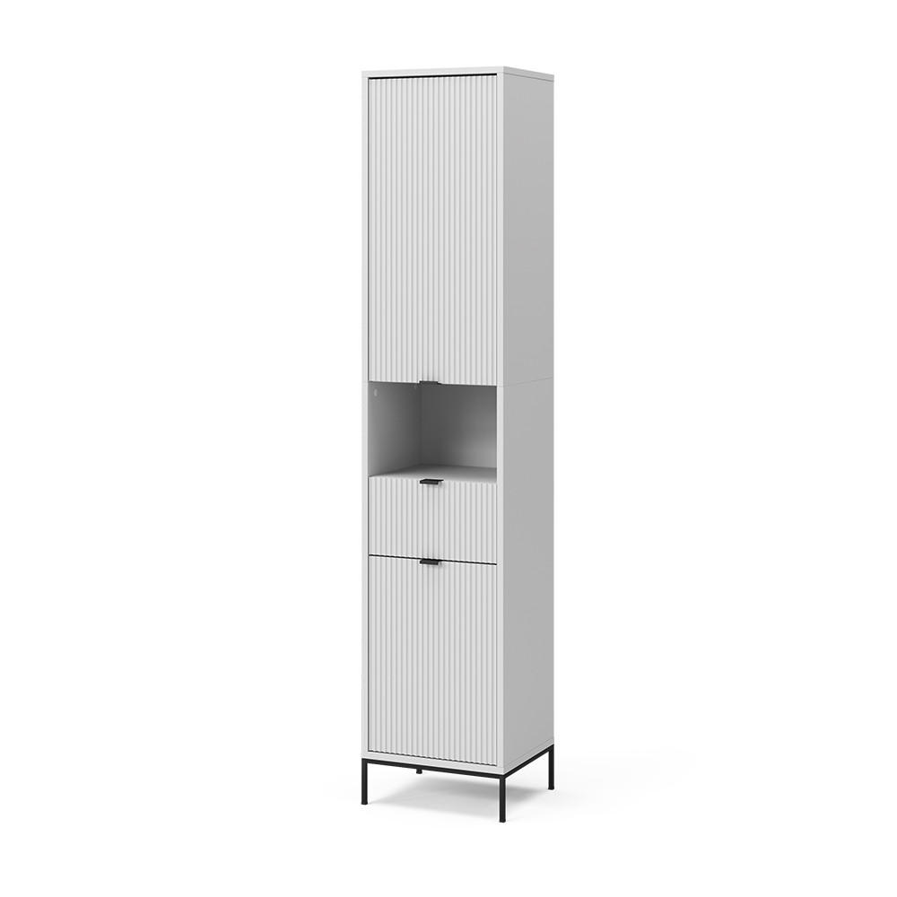 BADSCHRANK Eliza Weiß 40 x 190 cm mit Türen, und Schublade - Weiß, Holzwerkstoff (40/190/35cm) - Vicco