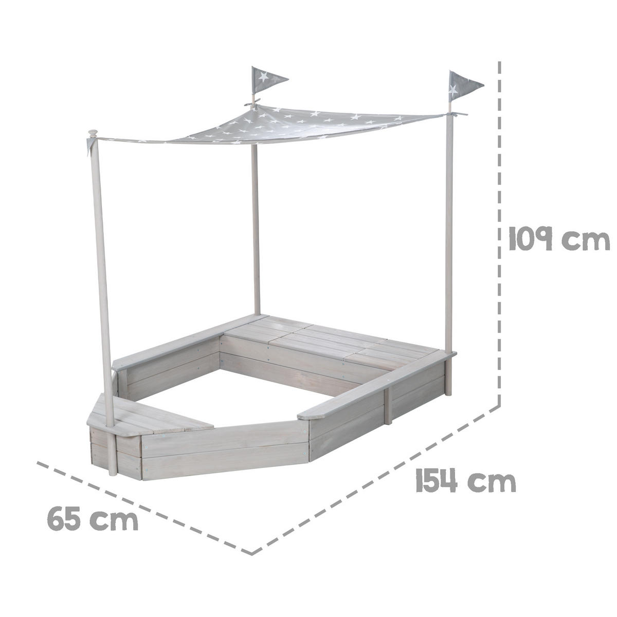 SANDKASTEN BOOT Sandkasten Boot grau - Grau, Holz (154/65/109cm) - Roba