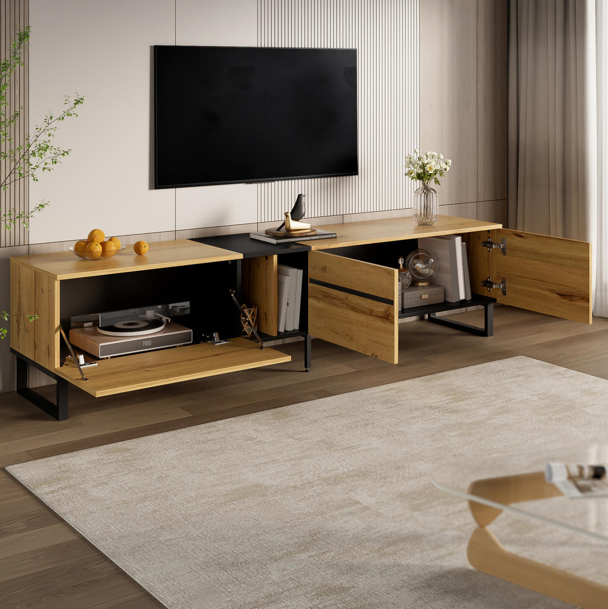 TV-LOWBOARD mit Klappfach 180 x 38 x 45 cm Holzoptik - Braun, Holzwerkstoff (38/45/180cm) - Beauniv