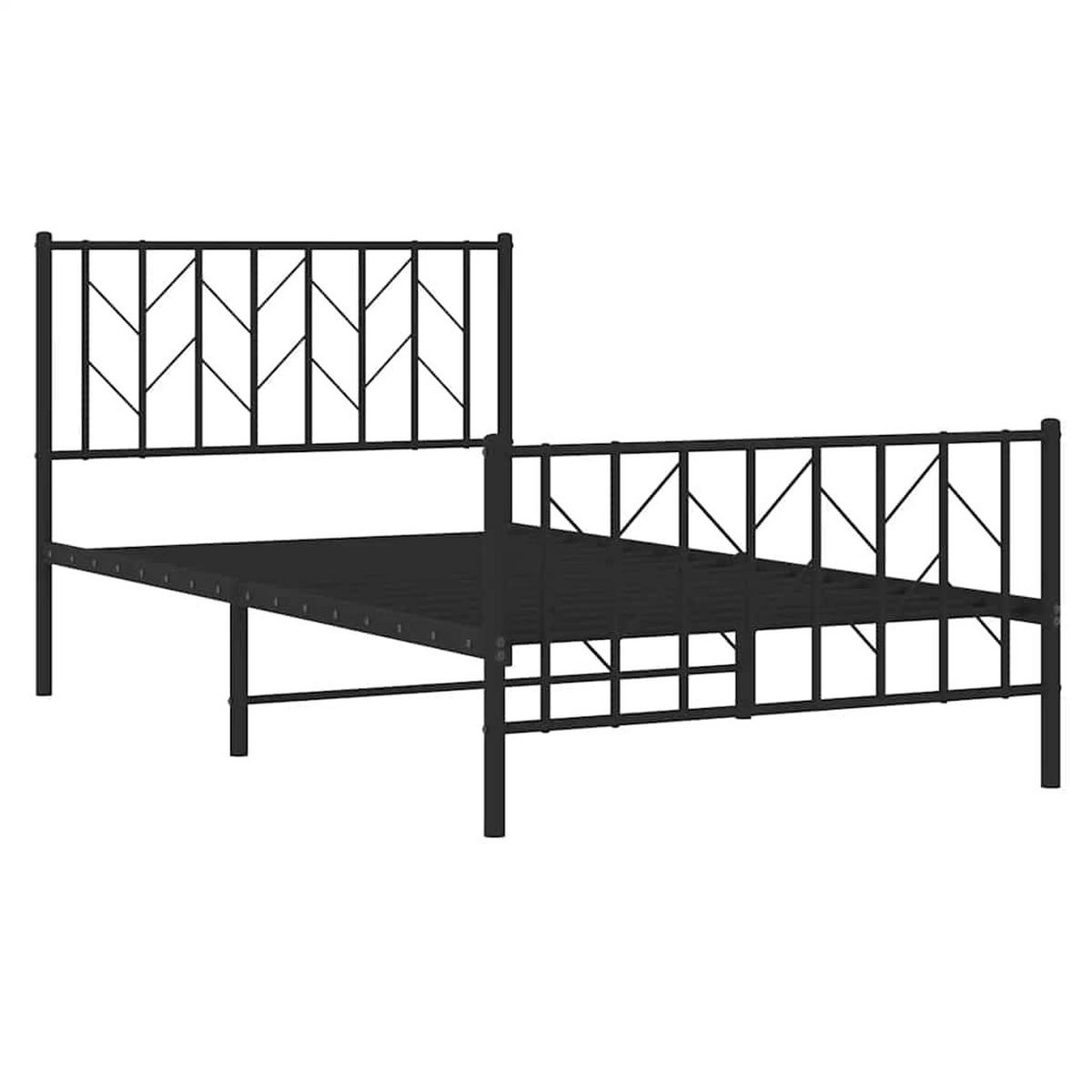 BETTGESTELL mit Kopf- und Fußteil Metall Schwarz 100x200 - Schwarz, Metall - furnicato