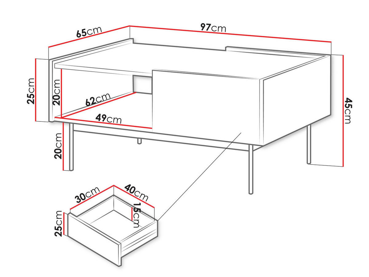COUCHTISCH Color L97 - Creme, Holzwerkstoff/Metall (65/97/45cm) - MIRJAN24