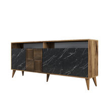 SIDEBOARD 4 Türen L180 cm - Milan - Schwarz, Holzwerkstoff (35/78.6/180cm) - Calicosy