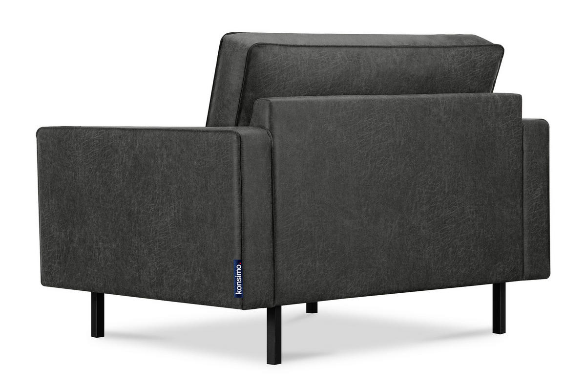 1,5-SITZER-SESSEL INVIA mit Armlehnen vintage, Lederoptik-Stoff, Dunkelgrau - Dunkelgrau/Schwarz, Textil (116/87/98cm) - KONSIMO®