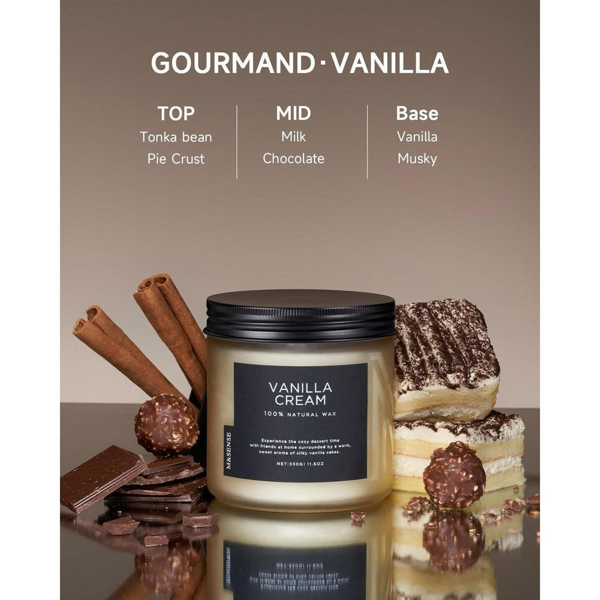 DUFTKERZE Vanille Sahne 330g 70 Stunden Brenndauer Sojawachs 2 Dochte - Creme, Paraffin (9.5cm)