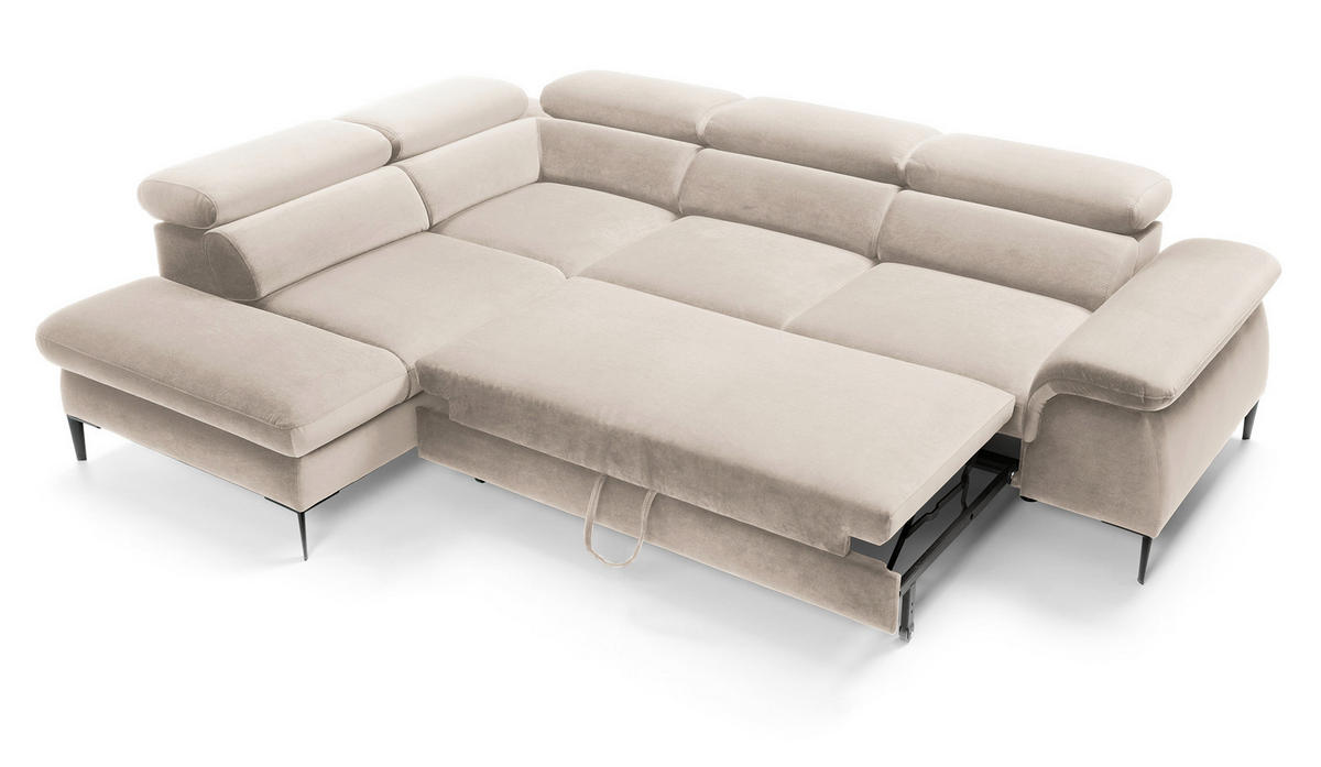 SCHLAFSOFA 280 cm Amaro L mit verstellbaren Kopfstützen, Links, Creme - Creme, Holz (280/214cm) - Emporius