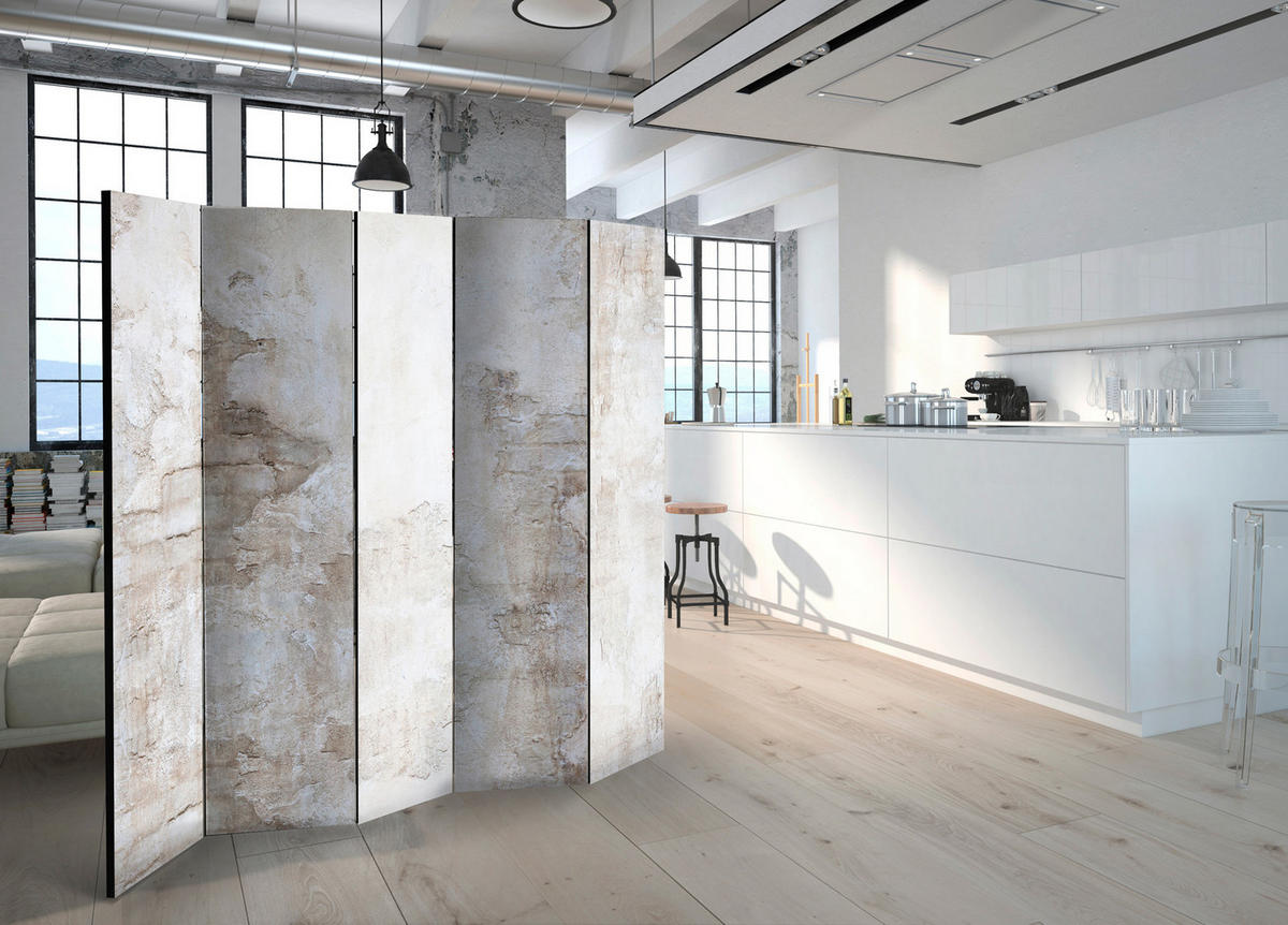 PARAVENT Einseitig Bedruckter 5-tlg 225x172 cm Beton Vintage - Grau, Holz/Textil (225/172/3cm) - Muralo