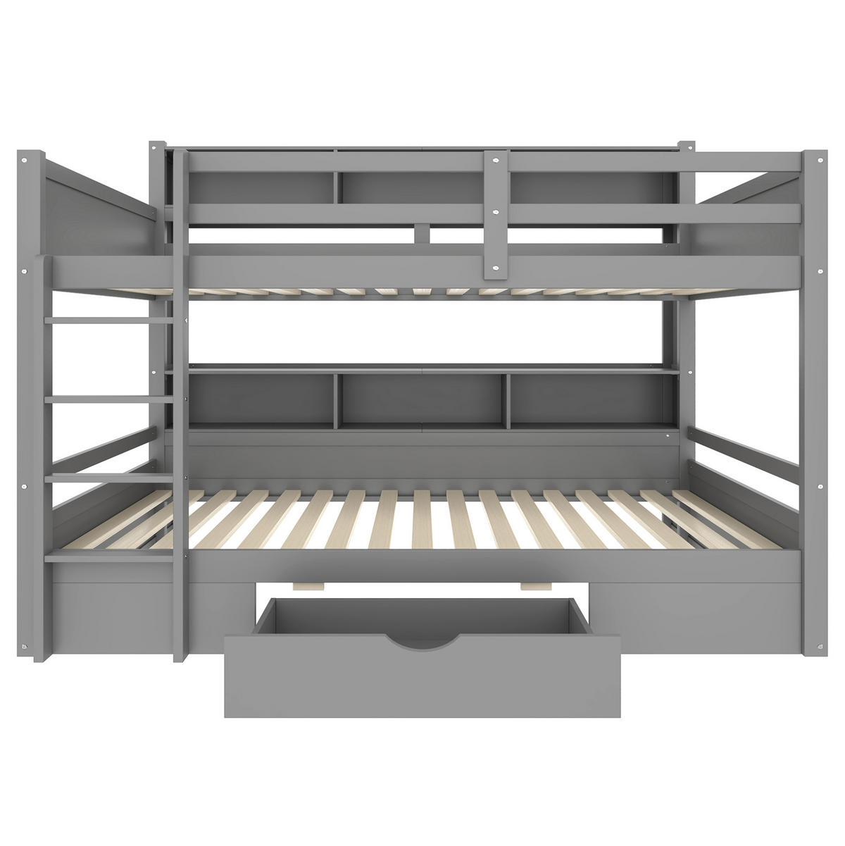 ETAGENBETT mit Schublade und Ablagefächern 90x200 cm Kiefernholz Grau - Grau, Holzwerkstoff (90/200cm) - Beauniv