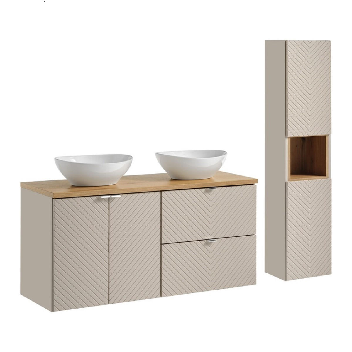 BADMÖBEL-SET 7Teile - Viva Cashmere V BM160 in Coast Evoke Oak/KaschmirMatt - Kaschmir, Holz (120/140/57cm)