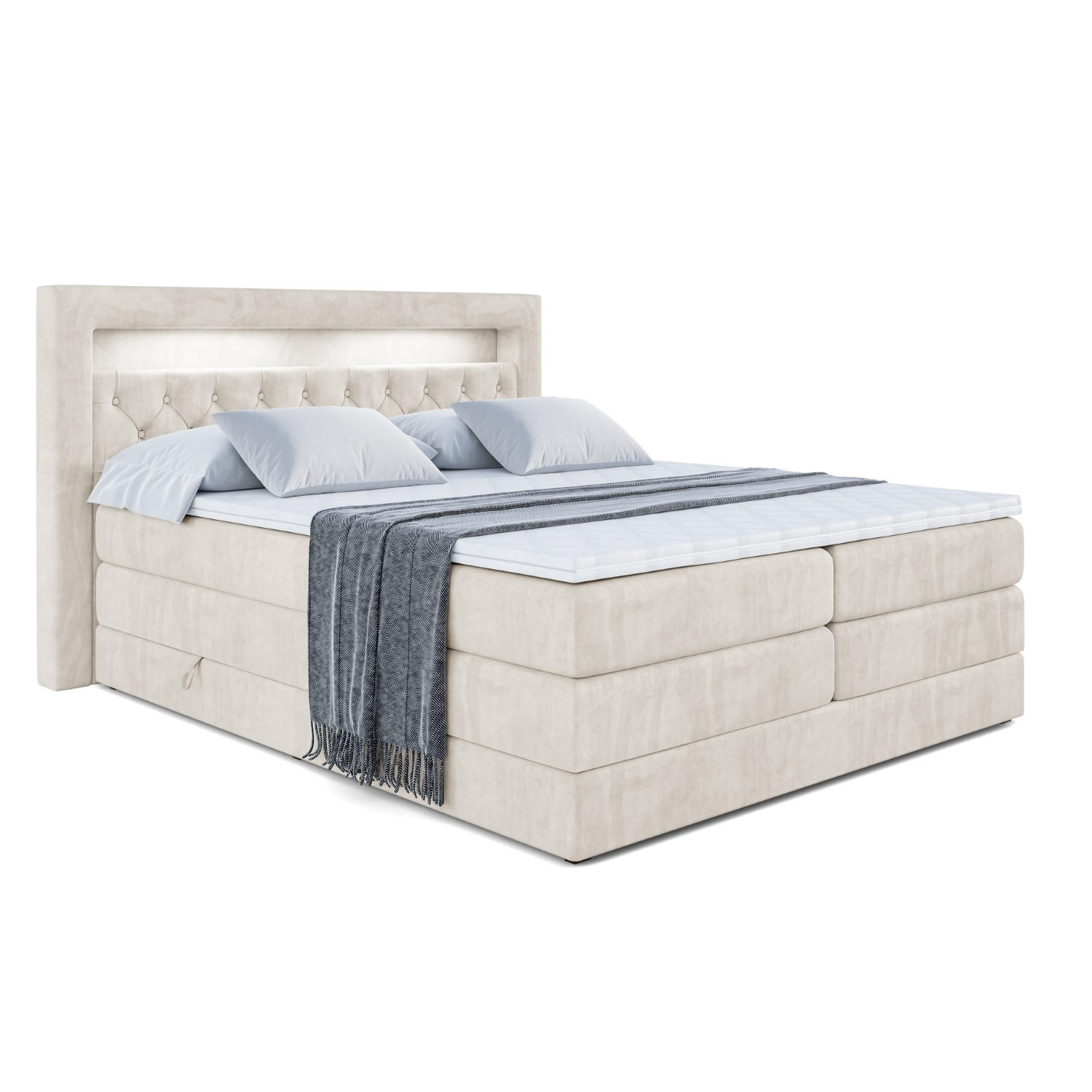 BOXSPRINGBETT NOEL GOLD KING - 180x200 - H3/H4 - Ecru - Ecru, Holzwerkstoff (180/200cm) - ALTDECOR