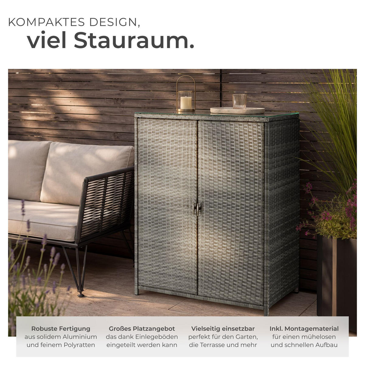 GARTENSCHRANK aus Aluminium Monza, 84,5 x 40,5 x 103,5 cm, grau - Grau, Kunststoff (84.5/103.5/40.5cm) - tectake
