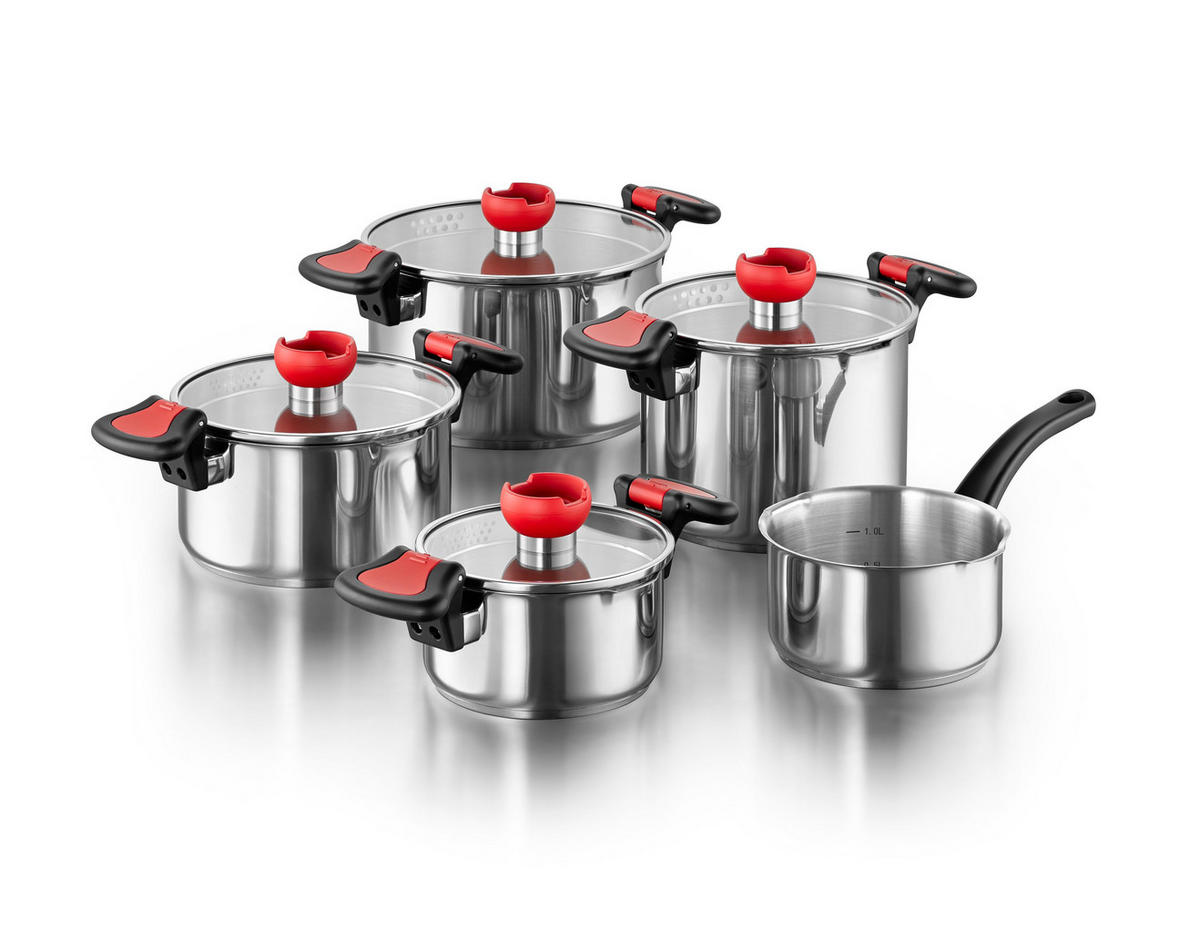 TOPFSET Nelo, Edelstahl, Induktion, 9-teilig - Silberfarben, Kunststoff/Metall - KOPF