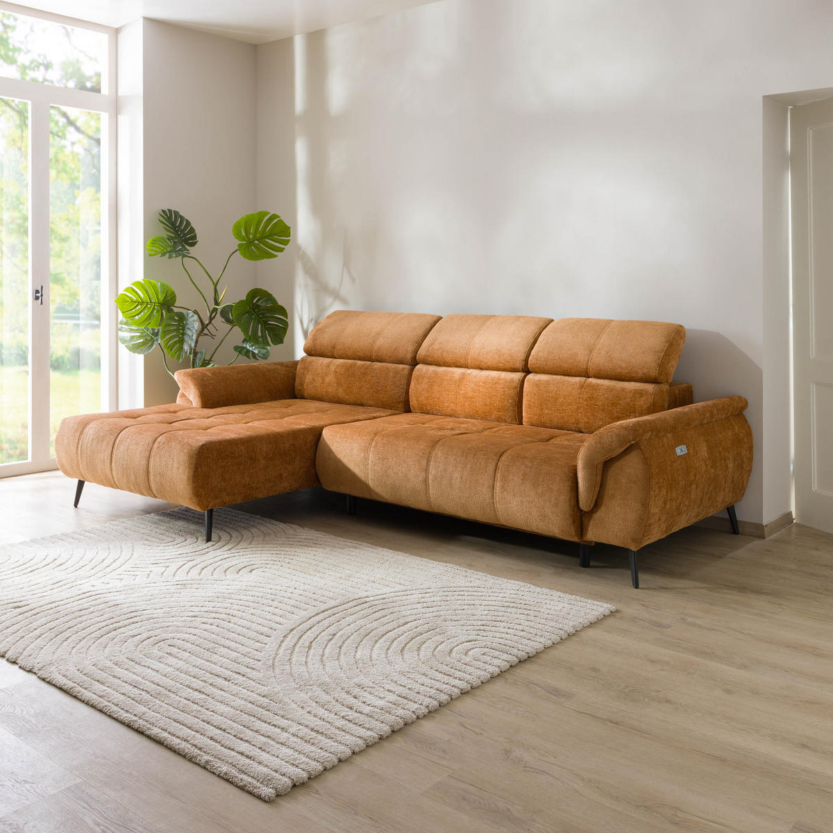 ECKSOFA Ottomane links Chenille 286x184x79 rostfarben VALENTINA - Rostfarben, Kunststoff (286/184cm) - Massivmoebel24