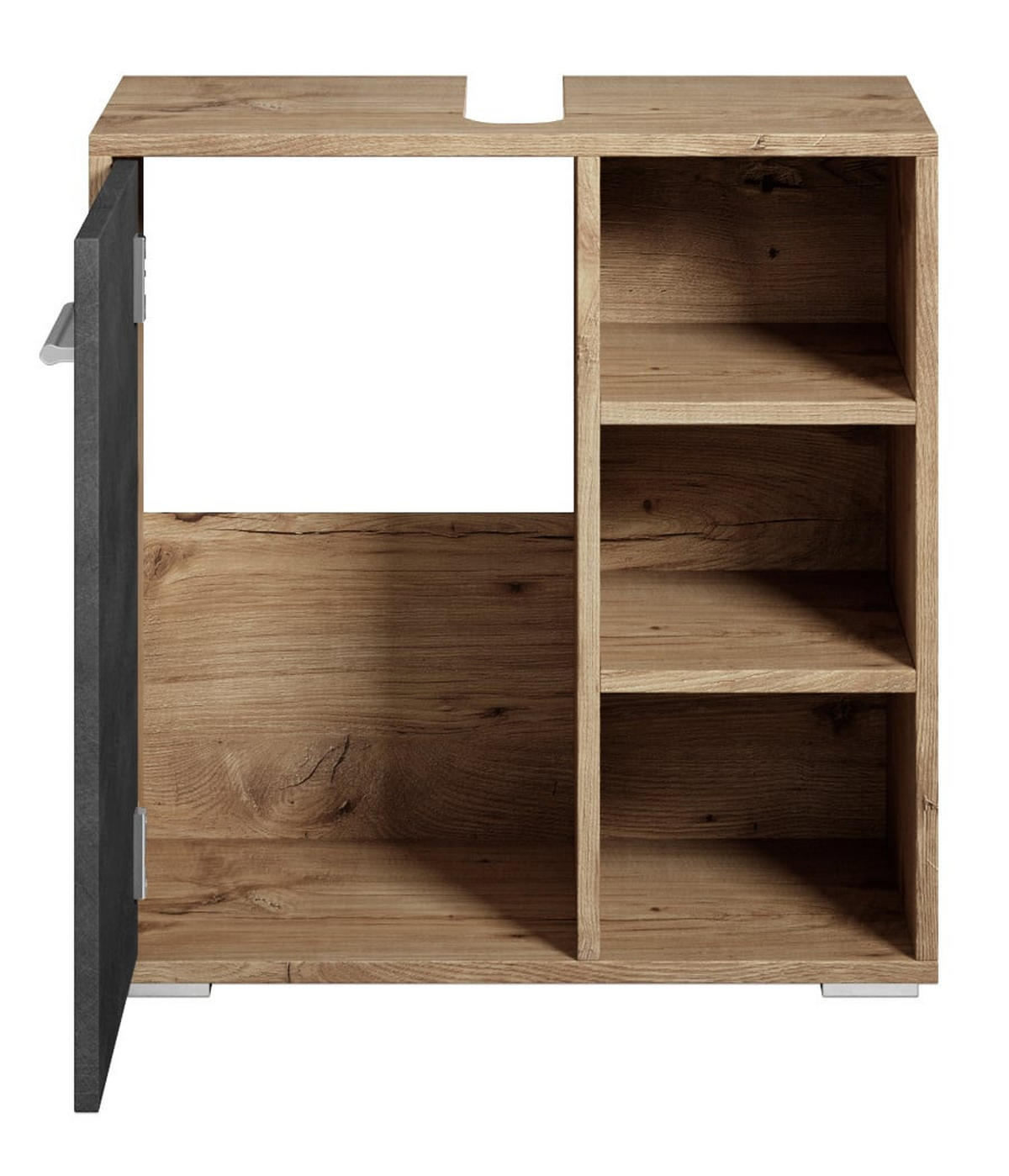 WASCHBECKENUNTERSCHRANK Neptunus 1 Tür Kastanien Eiche mit Grau - 60 x 30 x 60 cm - Eichefarben/Grau, Holz (60/60/28cm) - Badplaats