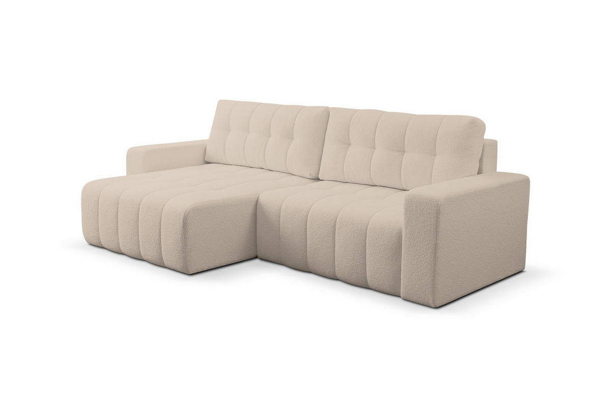 ECKSOFA Masina Hellbeige, Schlafsofa aus Veloursstoff - Creme, Holzwerkstoff (245/143cm) - Bettso