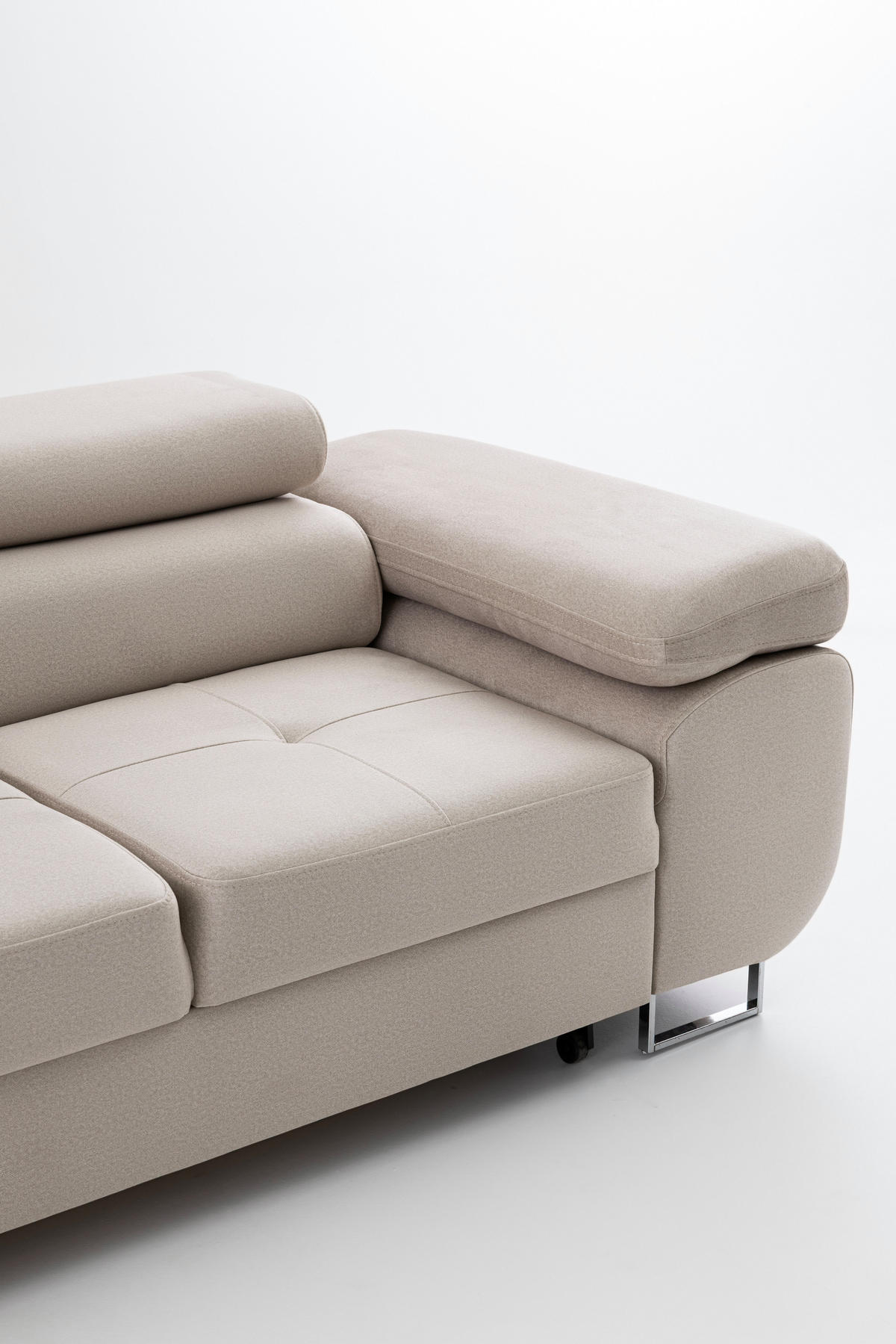 3-SITZER-SOFA WILD mit Schlaffunktion 127x190 Velours Beige - Chromfarben/Beige, Holz/Textil (262/90/102cm) - Muffo