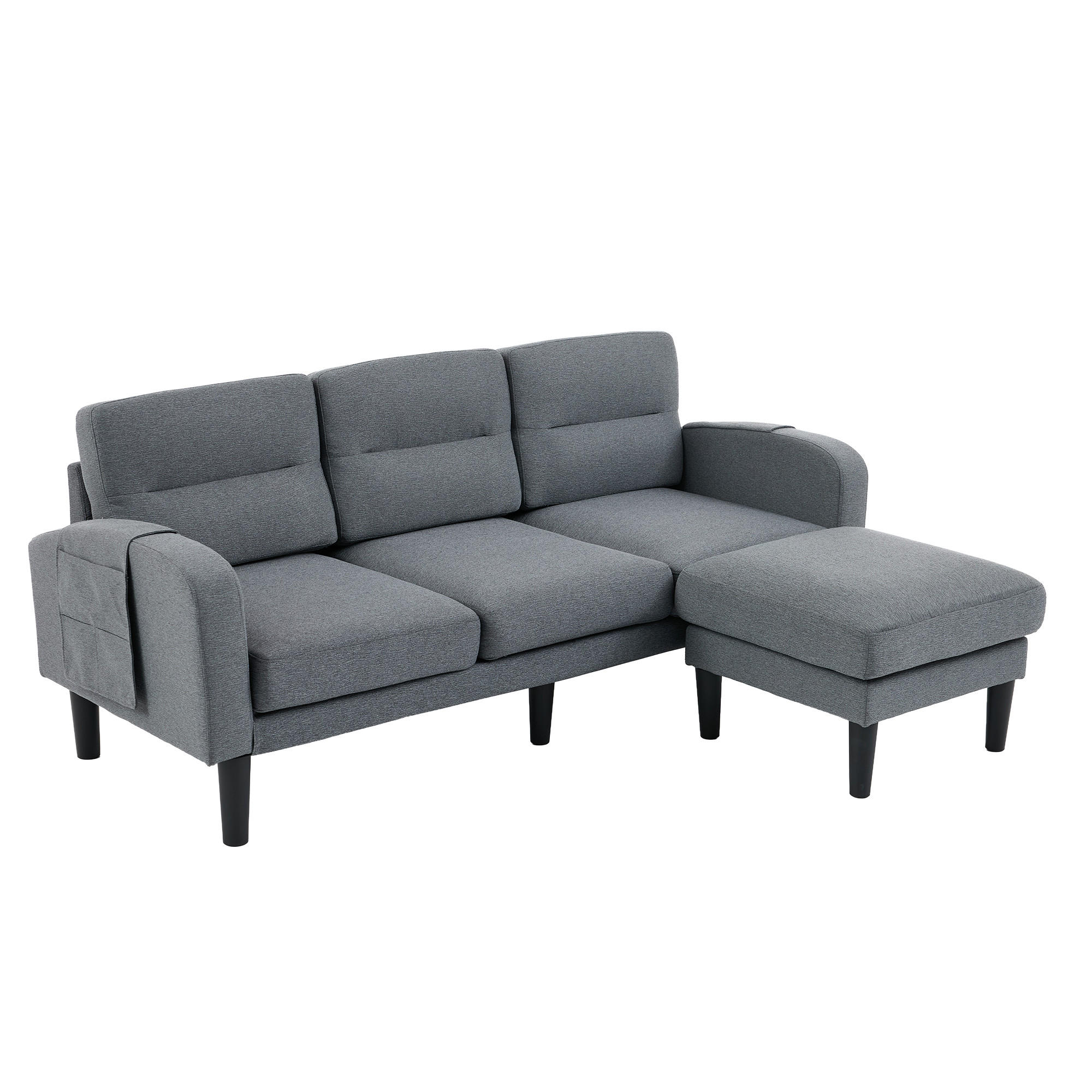 ECKSOFA 204/136/80 cm Grau mit Chaiselongue und Aufbewahrungstasche - Grau, Textil (204/136cm) - Oxeza