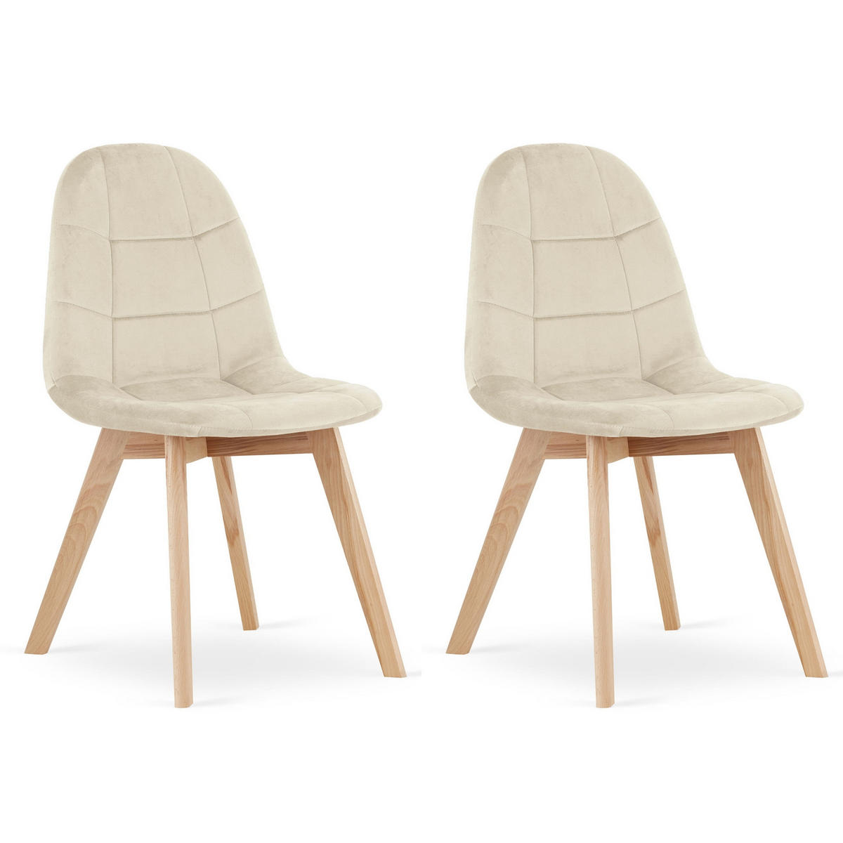STUHL SORANO 2-er Set, Beige, mit Samtstoff gepolstert - Beige, Holz/Textil (45/82/54cm) - Komodee