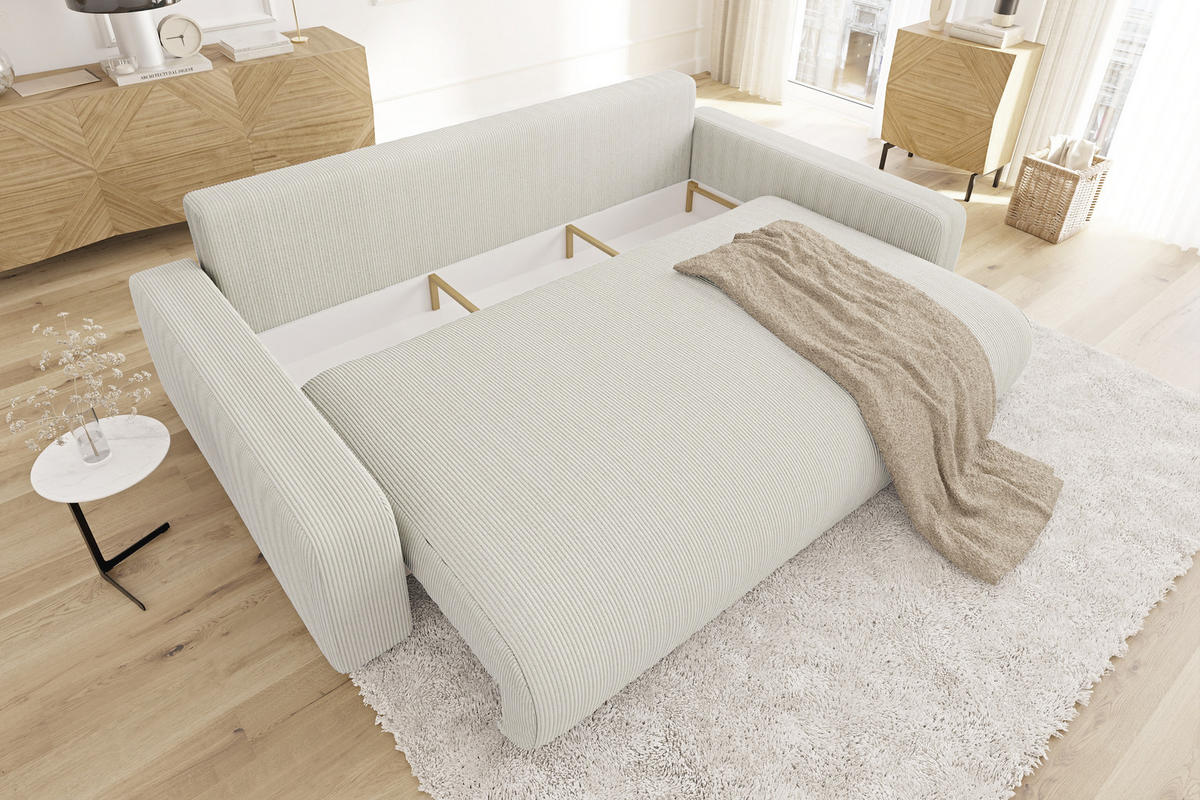 BIGSOFA Emma Beige Cord - Beige/Schwarz, Holz/Kunststoff (234/78/122cm) - S-Style Möbel