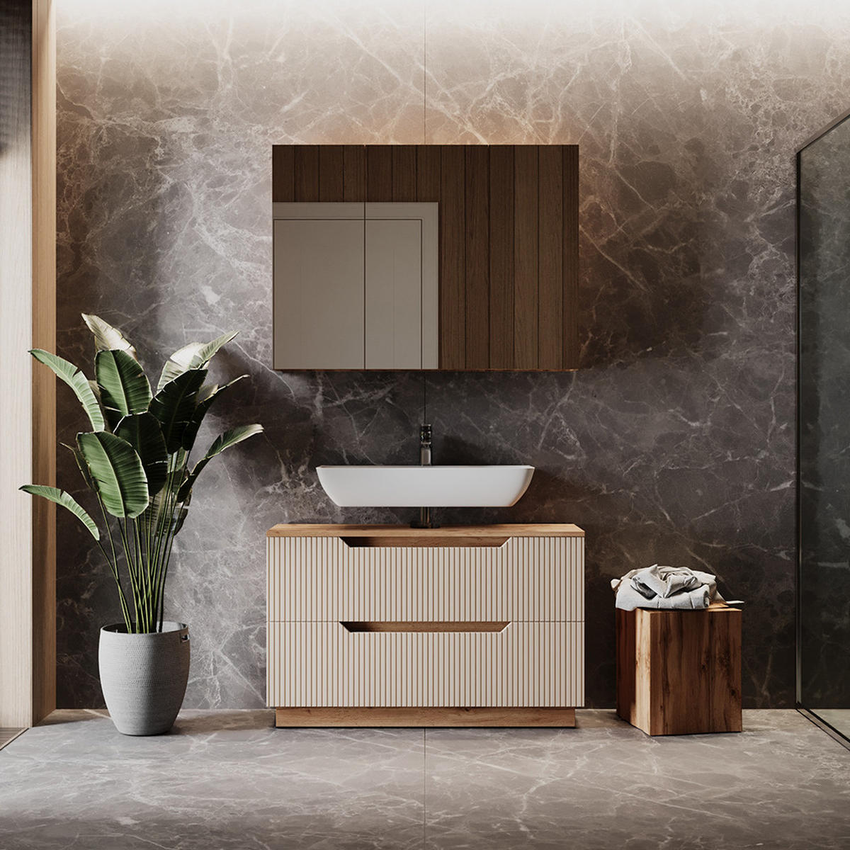 BADMÖBEL-SET Lotta Eiche/Kaschmir gestreift 2 Teile - Kaschmir, Holzwerkstoff (119.2/62.5/35cm) - Vicco