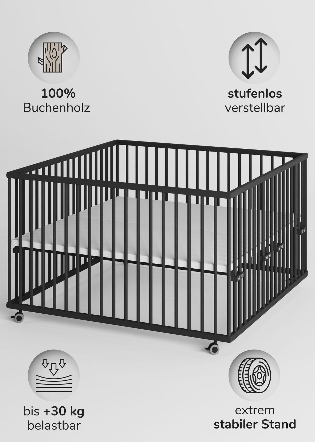 LAUFGITTER 120x120 cm - Black Edition - Premium Kollektion - Schwarz, Holz (120/74/120cm) - Sämann – make a difference.