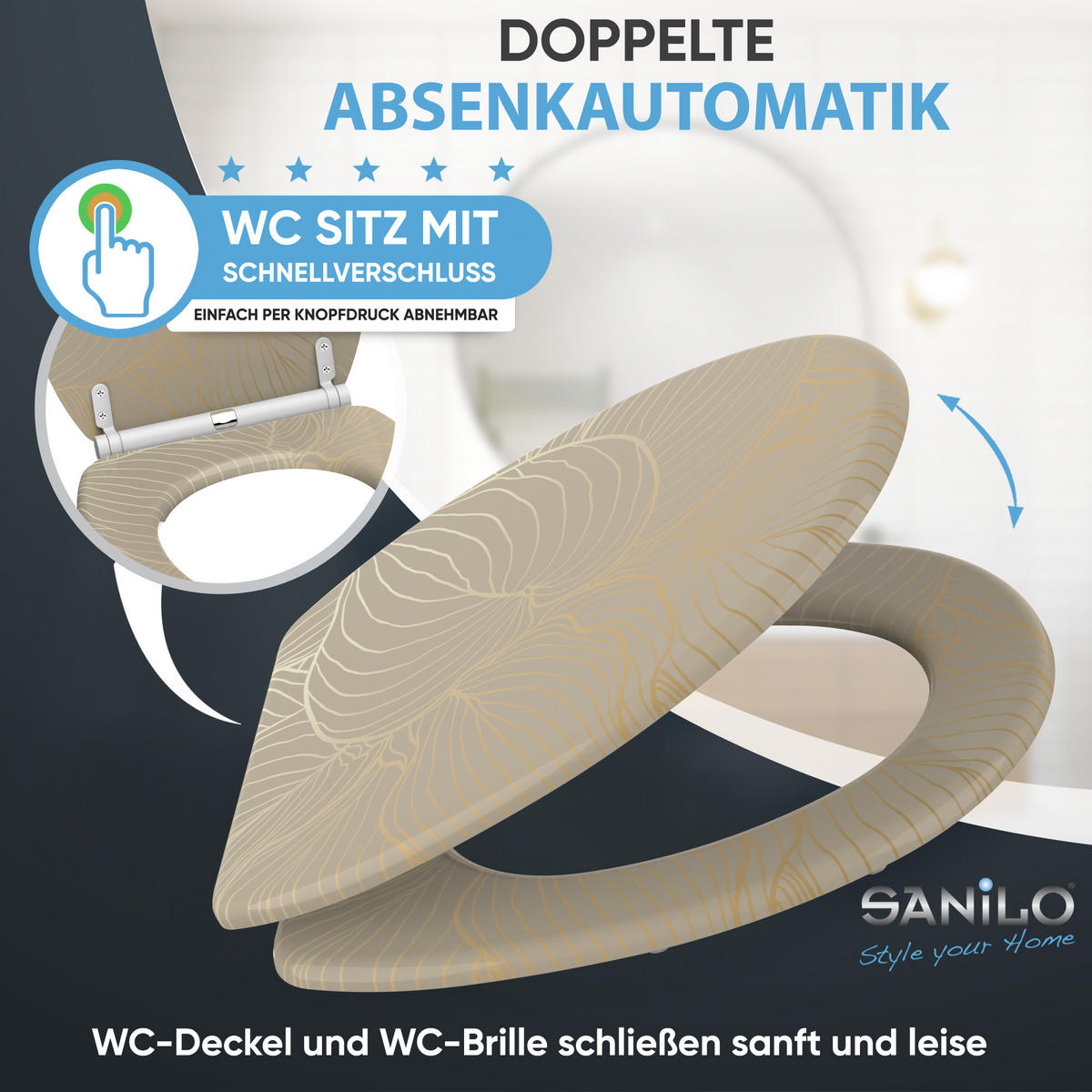 WC-SITZ mit Absenkautomatik & Top Fix Hosta - Beige, Holzwerkstoff (37.7/5.5/48cm) - Sanilo
