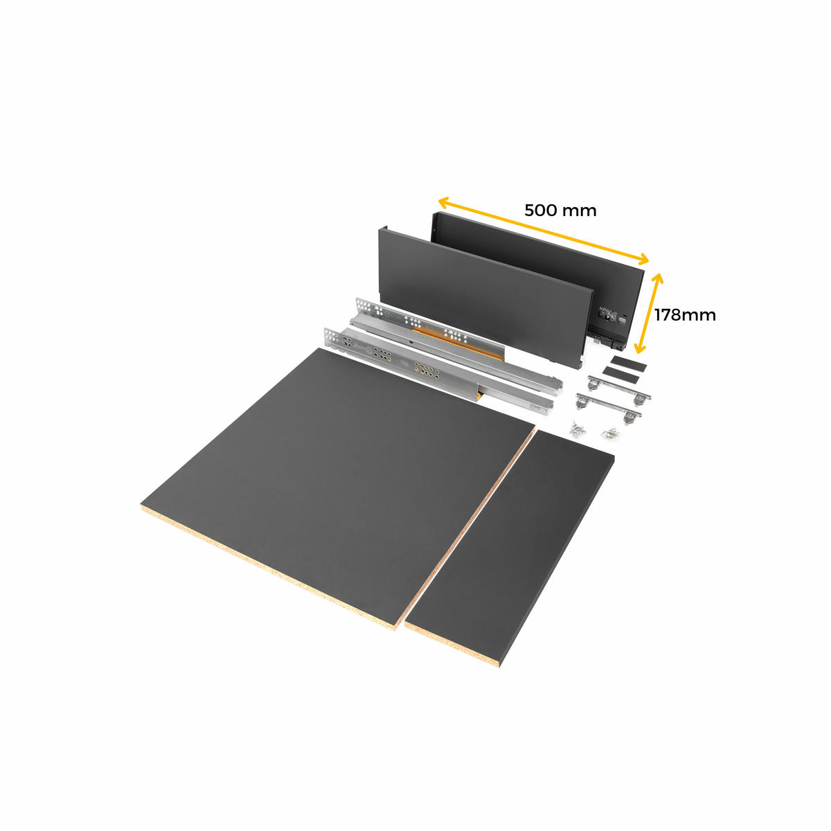 SCHUBLADEGARNITUR Vertex für Küche oder Badezimmer, Höhe 178mm, mit Einlegeböden, Modul 900mm, Anthrazitgrau - Anthrazit, Metall (88.5/8/53cm) - EMUCA