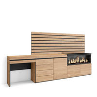 SIDEBOARD mit Konsolentisch Elektrokamin XXL, Lamellenwand Holz, eiche, 284/35/145 cm - Eichefarben, Holzwerkstoff (35/145/284cm) - Skraut Home