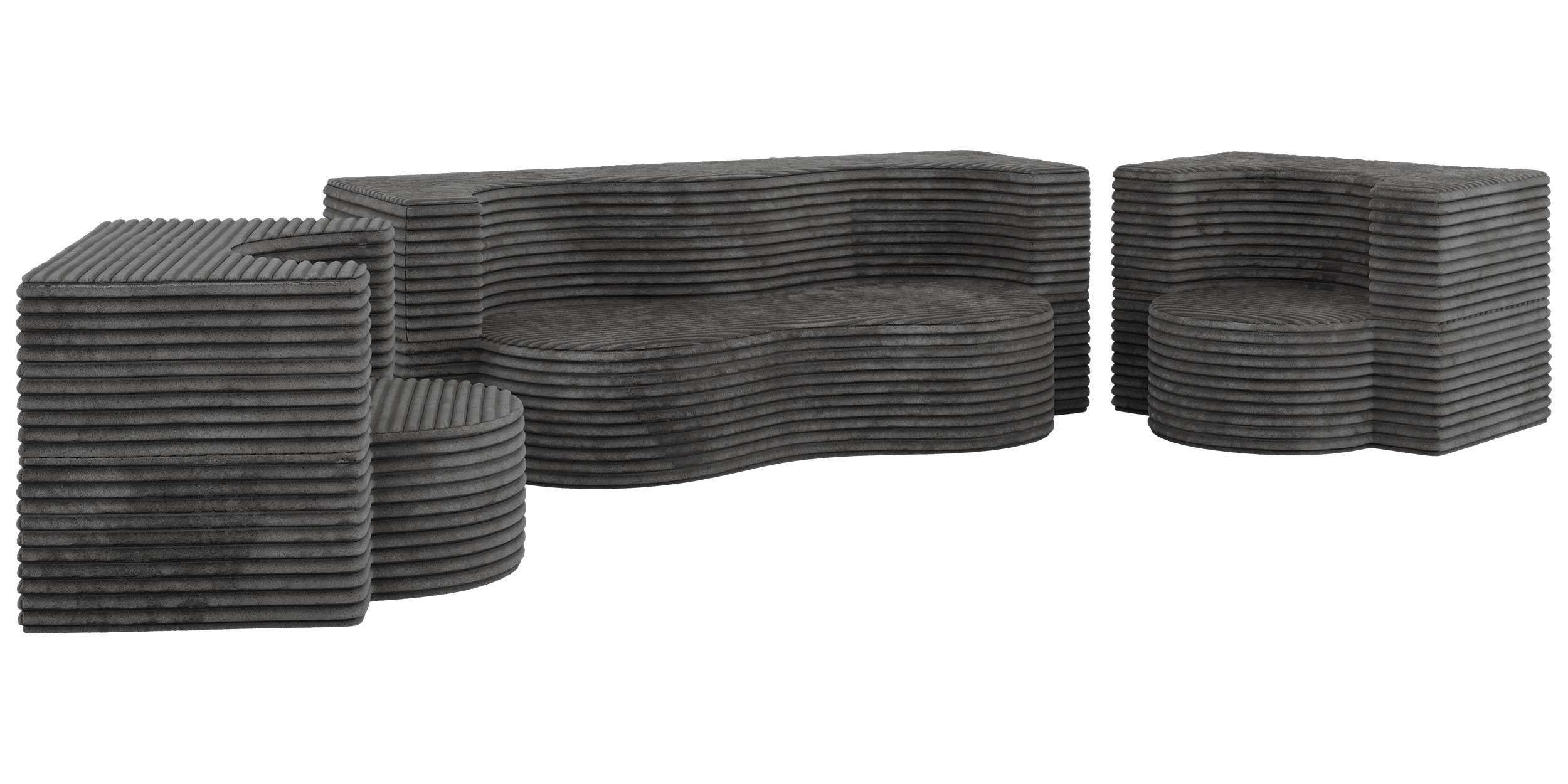 SITZGARNITUR SANOA 2+1+1 - Grau Cord - Grau, Textil (200/68/100cm) - MKS
