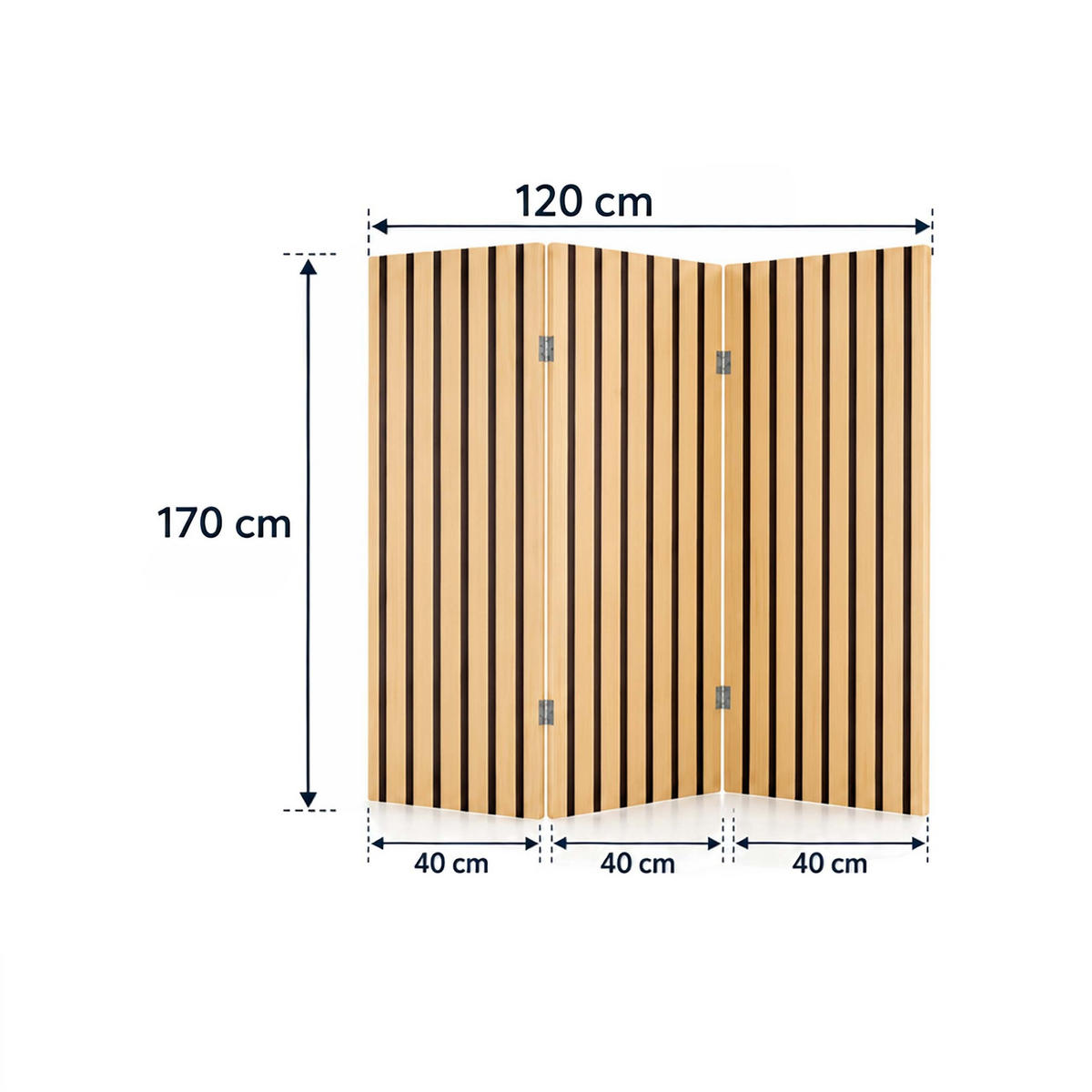PARAVÁN Přírodní Černá 3-dílný - světle hnědá, dřevo/textil (120/170/2cm) - Relaxdays