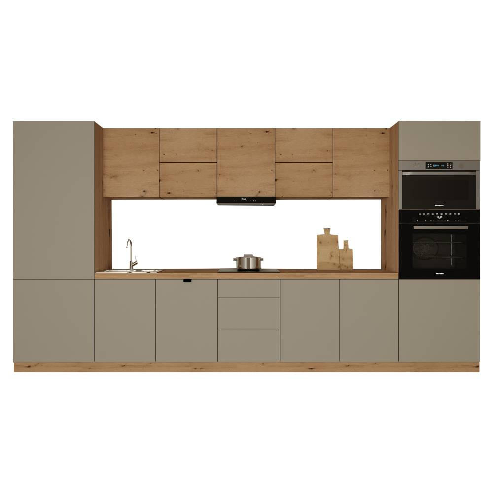 KÜCHENZEILE 420 cm - Langen KL12-M420 - in Beige / Artisan Eiche - Beige/Eiche Artisan, Holz (420/212/58cm)