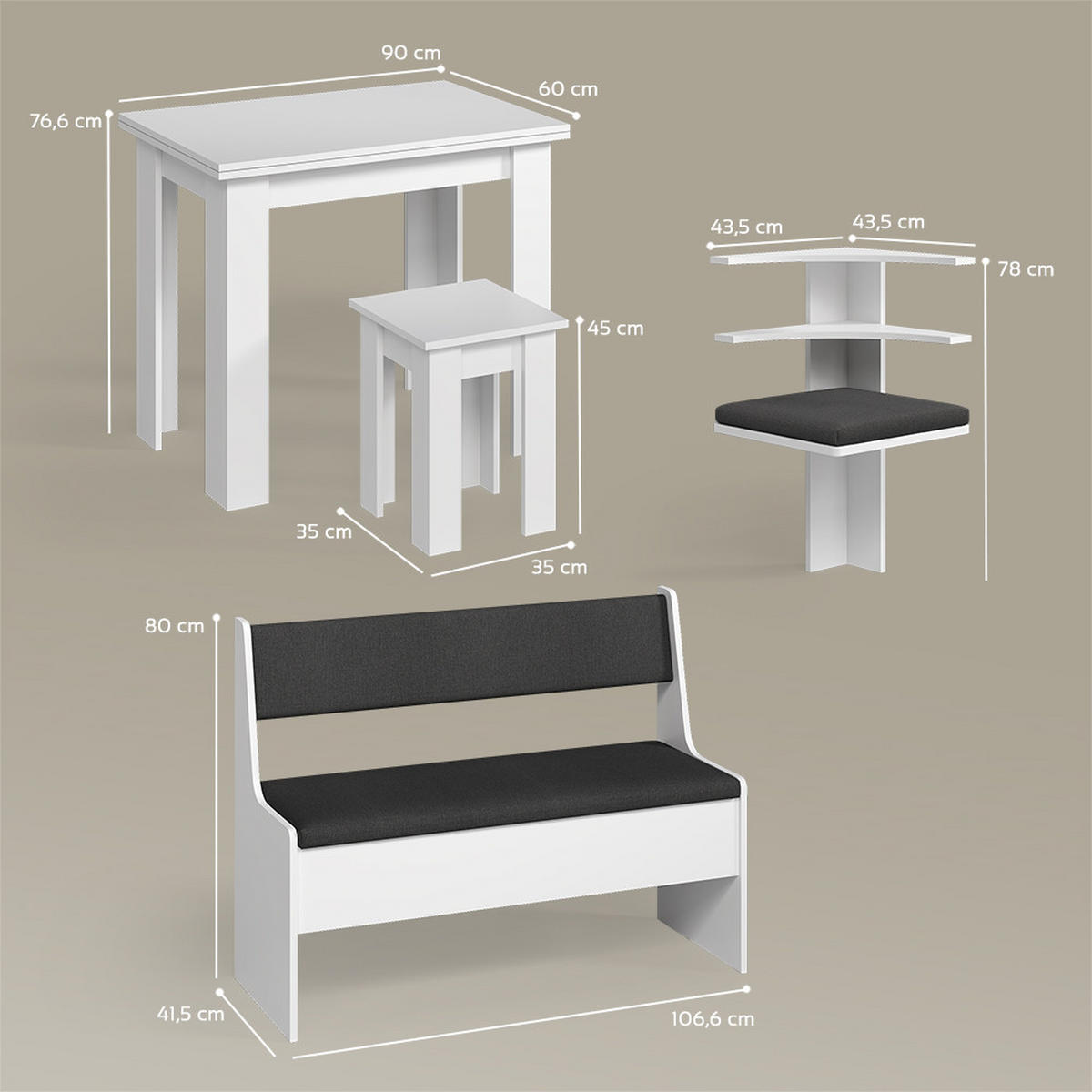 ECKBANKGRUPPE Tiberio Weiß 150 x 150 cm mit Tisch - Weiß, Holzwerkstoff (150/80/150cm) - Livinity®