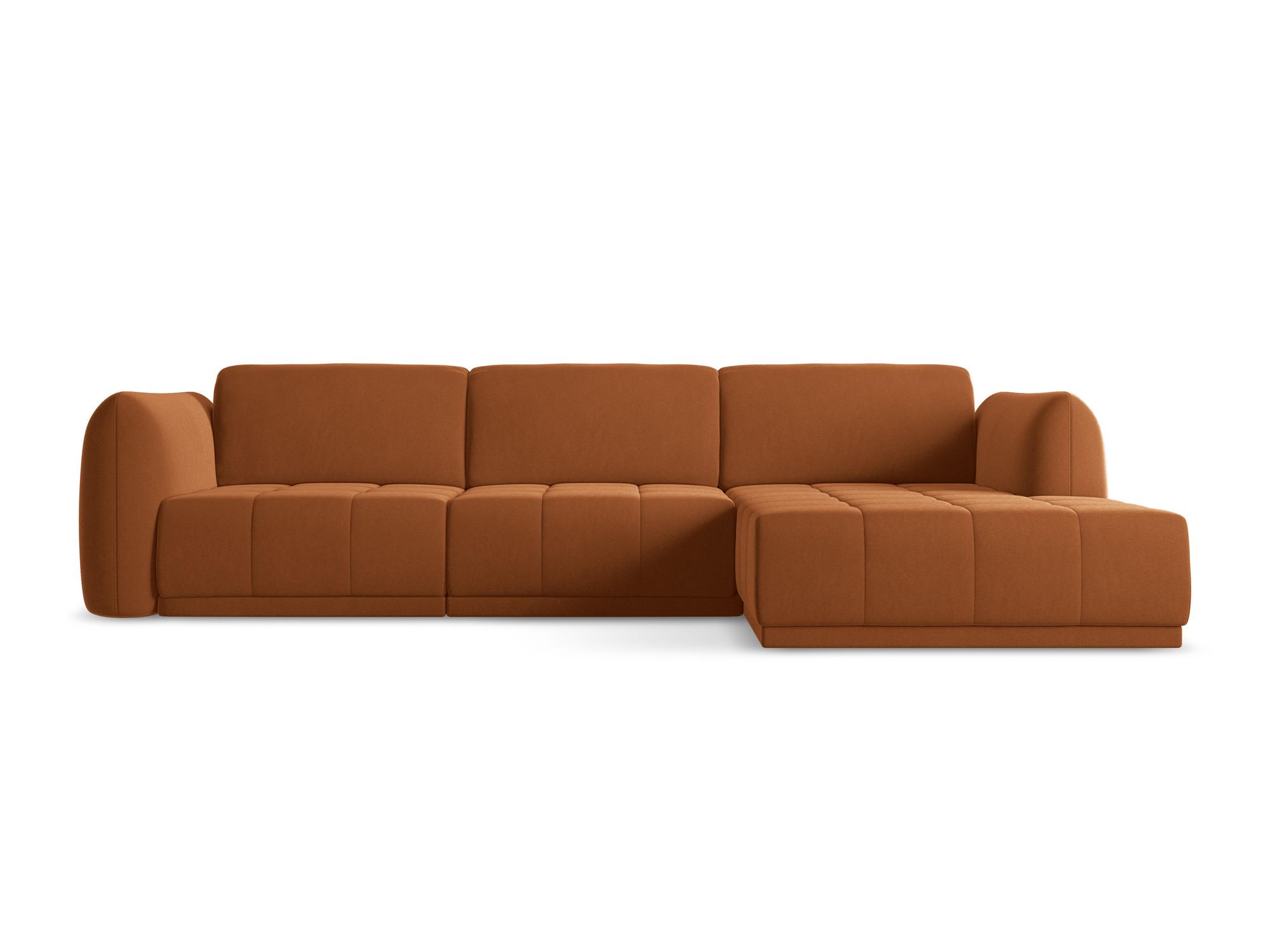 ECKSOFA Rechts Samt Stoff Orange - Terra cotta/Schwarz, Kunststoff/Textil (290/170cm) - Makamii