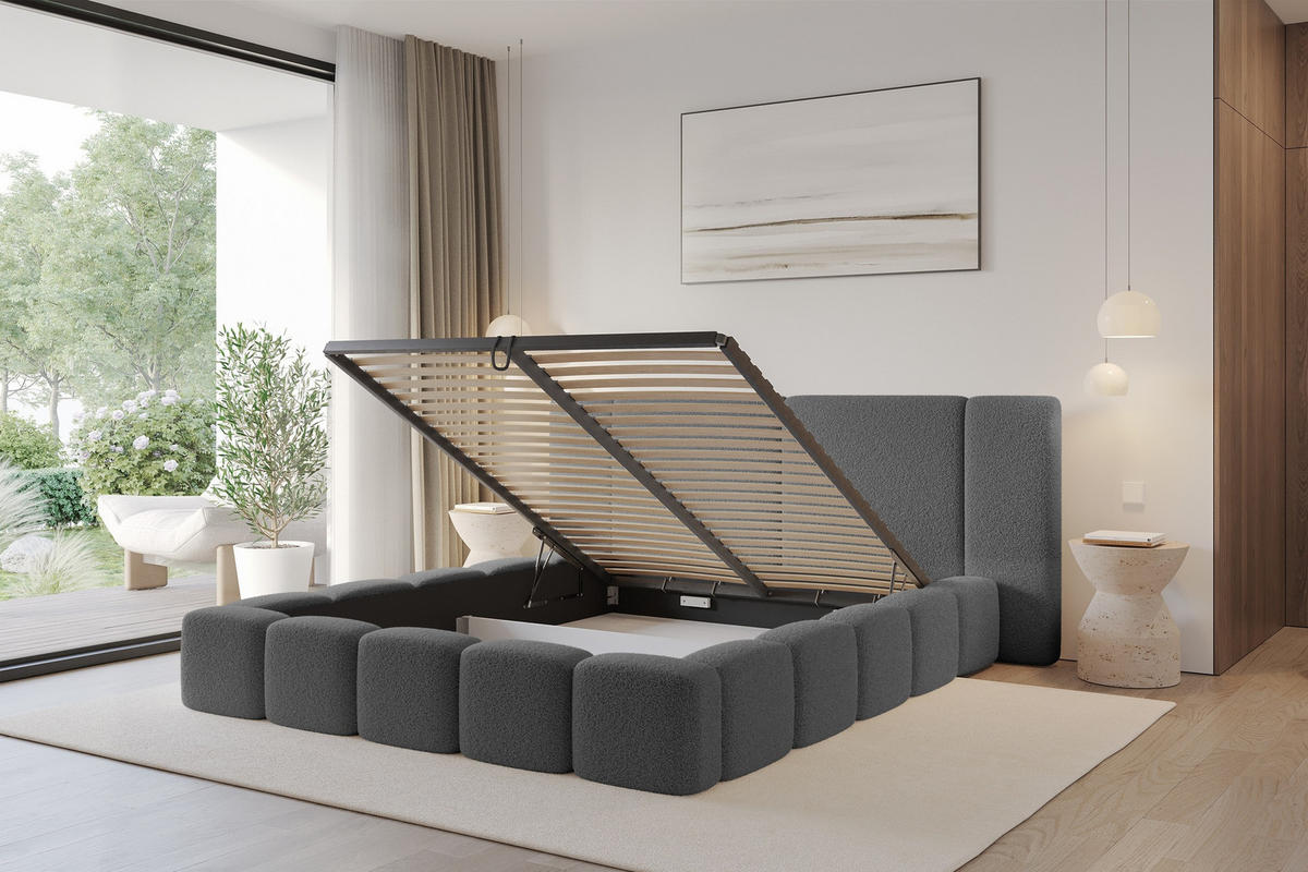POLSTERBETT mit Bettkasten und Lattenrost, Bett mit Matratze H3/H4 - NILO 140x200 Grau - Greige, Holzwerkstoff/Textil (140/200cm) - ALTDECOR