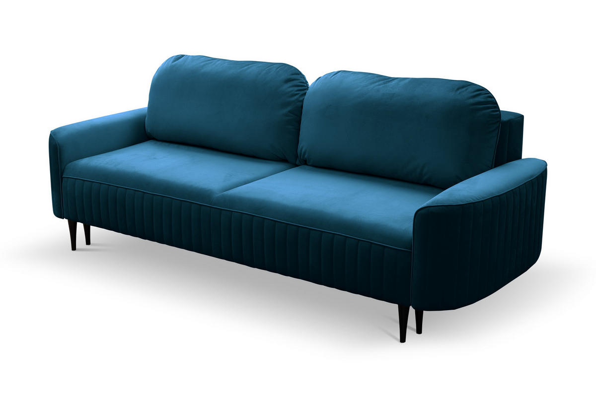 BETTSOFA FILO Blau Velours-Stoff mit Schlaffunktion - Petrol, Holz (244/92/102cm) - MASSENO
