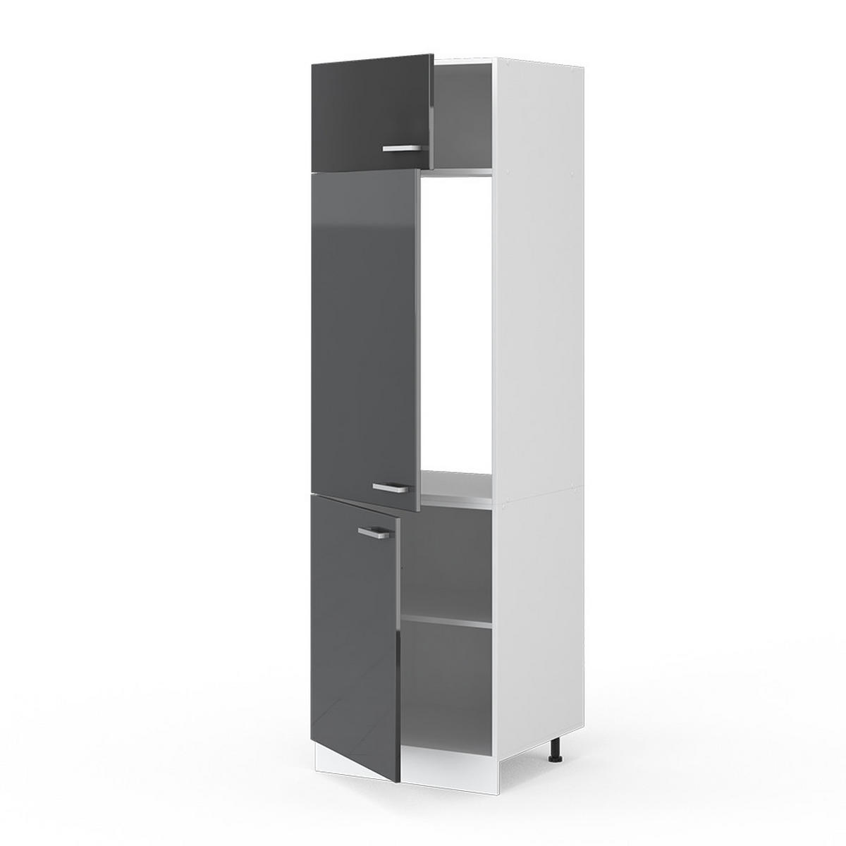 KÜHLUMBAUSCHRANK R-Line Anthrazit Hochglanz 60 cm - Schwarz Hochglanz/Anthrazit, Holzwerkstoff (60/206.8/57.2cm) - Vicco