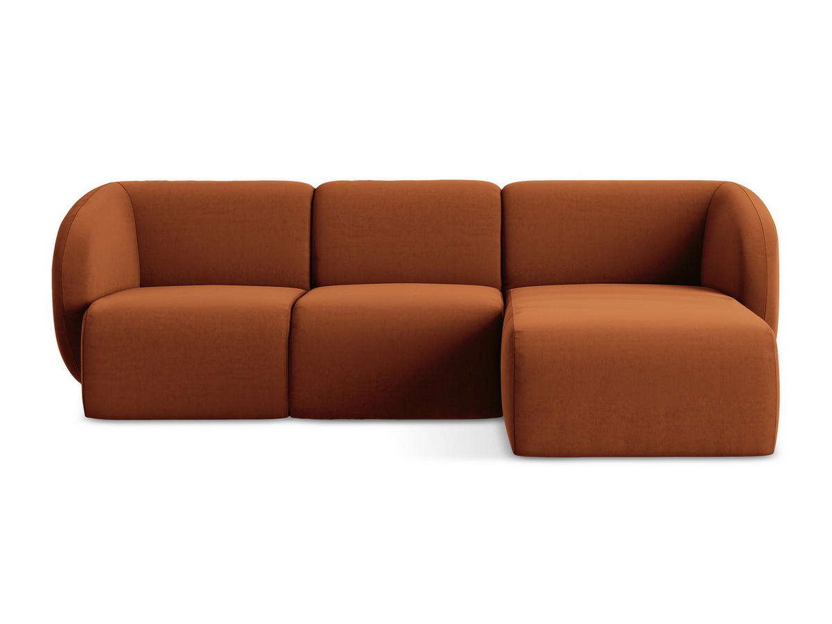 ECKSOFA Rechts Samt Stoff Orange - Terracotta/Schwarz, Holzwerkstoff/Kunststoff (248/166cm) - Makamii